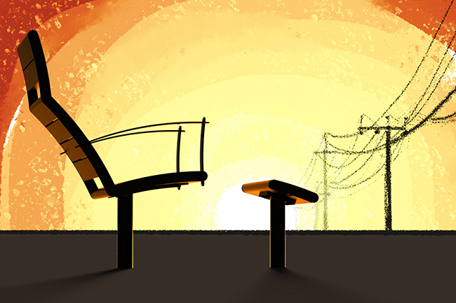 Illustration of Nifo Easy chair with a sunset background